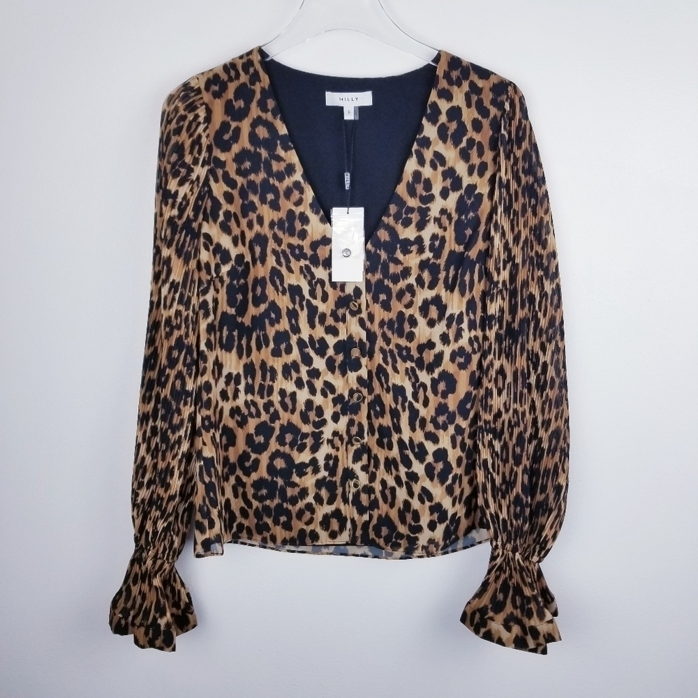 Milly Greer Leopard Print Blouse Top NWT - Picture 4 of 15